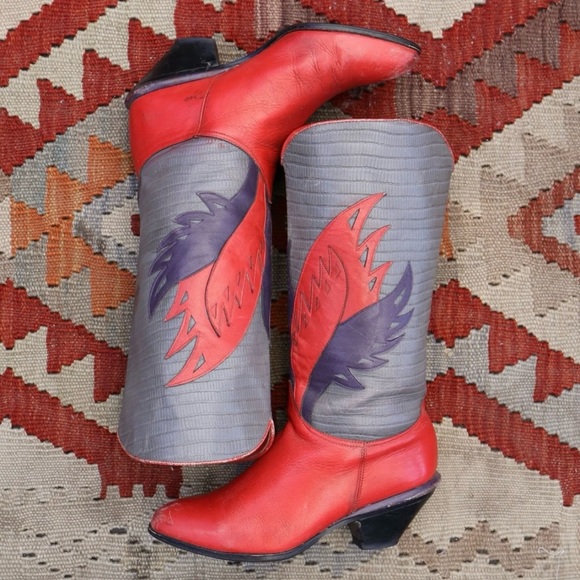 Subito Shoes - Vintage Leather Western Cowboy Cowgirl Boots Women’s 5-5.5 Flame Rodeo Country